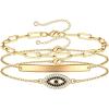 imageDainty Layered Evil Eye Bracelets for Women 14K Gold Filled Adjustable Bead Layering Bracelet Cute CZ Evil Eye Bar Coin Bracelet Gold Layered Paperclip Chain Bracelets for Women JewelryEvil EyeBarPaperclip Chain