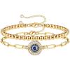 imageDainty Layered Evil Eye Bracelets for Women 14K Gold Filled Adjustable Bead Layering Bracelet Cute CZ Evil Eye Bar Coin Bracelet Gold Layered Paperclip Chain Bracelets for Women JewelryEvil EyeBead
