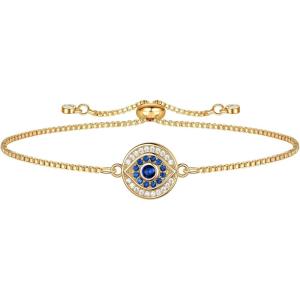 imageDainty Layered Evil Eye Bracelets for Women 14K Gold Filled Adjustable Bead Layering Bracelet Cute CZ Evil Eye Bar Coin Bracelet Gold Layered Paperclip Chain Bracelets for Women JewelryBox Chain Evil Eye