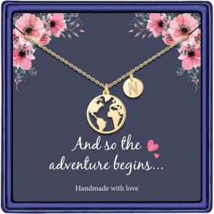 imageGraduation Gifts for Her Women  14K Gold Plated Earth World Map Necklace Graduation Gift College High School Graduation Gifts for Her Disc Letter Graduation Necklace Jewelry for WomenN