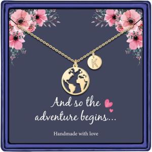 imageGraduation Gifts for Her Women  14K Gold Plated Earth World Map Necklace Graduation Gift College High School Graduation Gifts for Her Disc Letter Graduation Necklace Jewelry for WomenK
