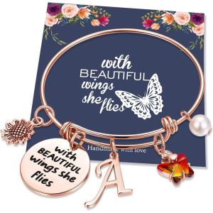 imageHidepoo Butterfly Charm Bracelets for Women Girls Stainless Steel Rose Gold Bangle Bracelet Expandable A Letter Initial Colorful Crystal Charm Butterfly Bracelets for Women Girls Butterfly Gifts