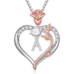 imageHidepoo Gifts for Women  S925 Sterling Silver Rose Love Heart Initial Letter Pendant Necklace Jewelry Mothers Day Valentines Anniversary Birthday Gifts for Her Mom Wife GirlfriendA