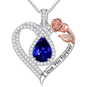imageHidepoo Gifts for Women Mom Wife  Sterling Silver Rose Heart Birthstone Necklace I Love You Forever Heart Pendant Teardrop Necklace Jewelry Anniversary Birthday Gifts for Women12DecTanzanite