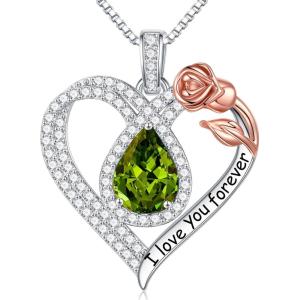 imageHidepoo Gifts for Women Mom Wife  Sterling Silver Rose Heart Birthstone Necklace I Love You Forever Heart Pendant Teardrop Necklace Jewelry Anniversary Birthday Gifts for Women08AugPeridot