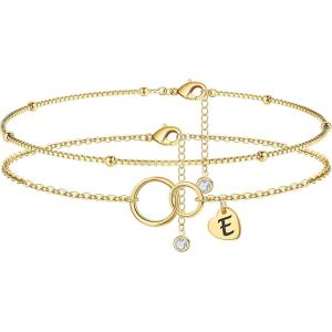 imageInfinity Circles Ankle Bracelets for Women 14K Gold Plated Handmade Dainty Box Chain Layered Anklet for Women Letter Initial Heart Ankle Bracelets for Women Beach Jewelry Gifts