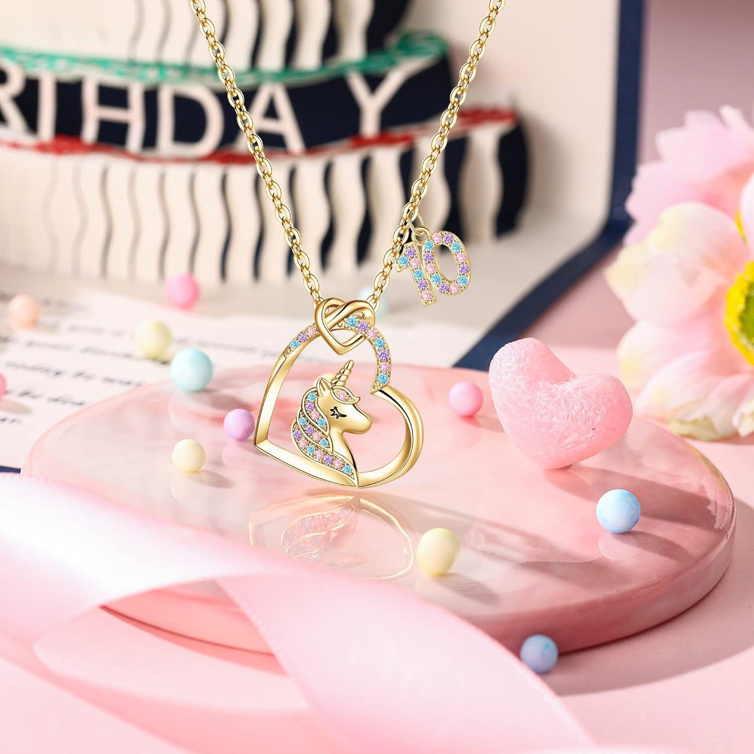 imageHidepoo Birthday Unicorns Gifts for Girls  14K Gold Plated Unicorn Necklace Birthday Gifts for 316 Year Old Girl Colorful CZ Heart Pendant Unicorn Necklace for Girls Gifts Jewelry10th