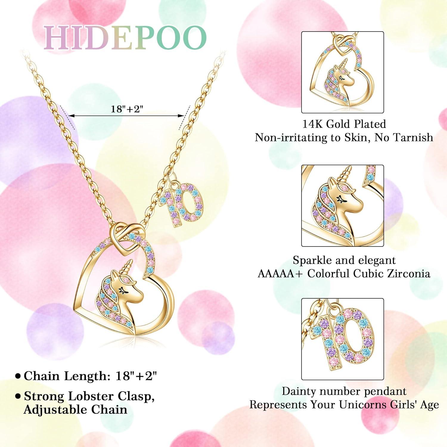 imageHidepoo Birthday Unicorns Gifts for Girls  14K Gold Plated Unicorn Necklace Birthday Gifts for 316 Year Old Girl Colorful CZ Heart Pendant Unicorn Necklace for Girls Gifts Jewelry10th