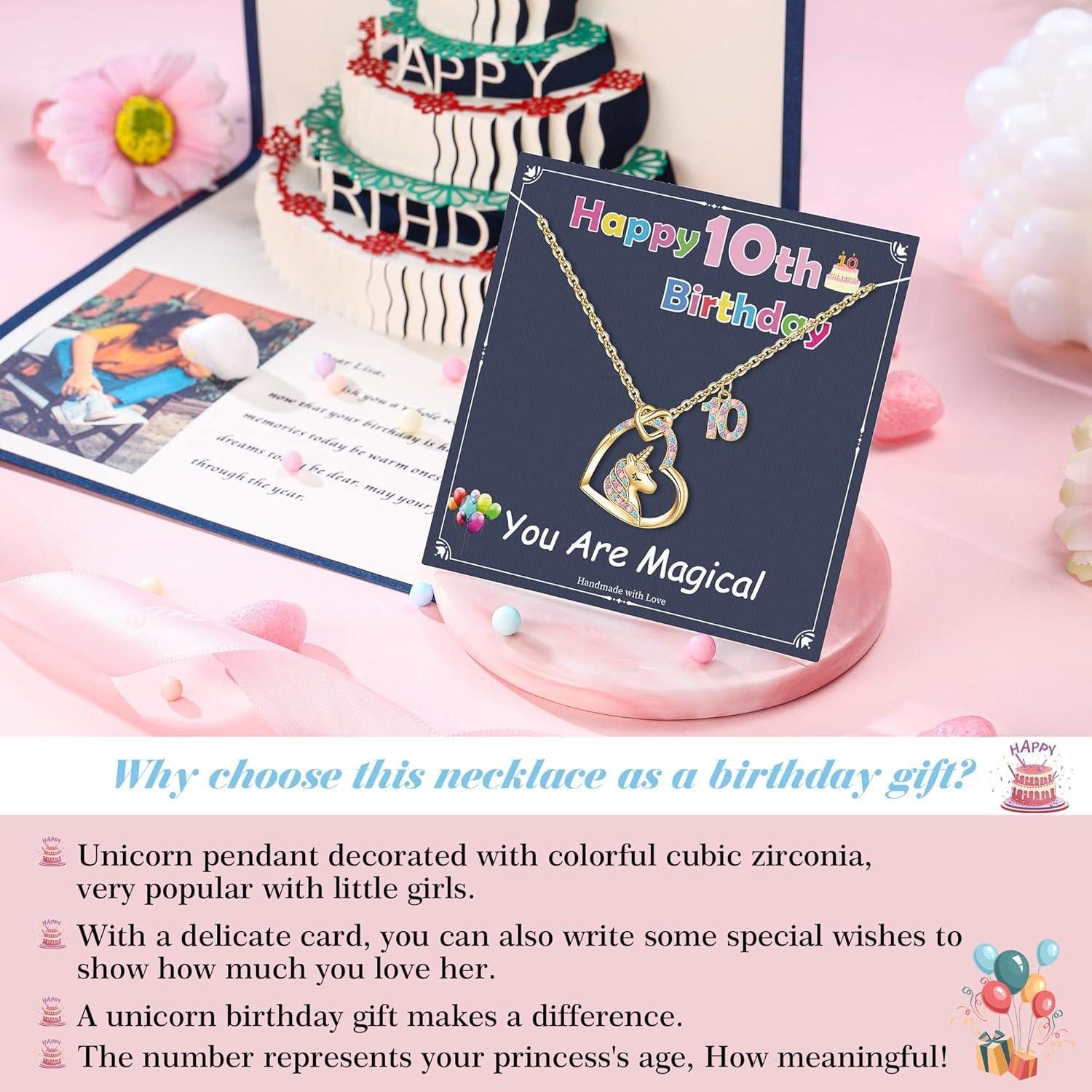imageHidepoo Birthday Unicorns Gifts for Girls  14K Gold Plated Unicorn Necklace Birthday Gifts for 316 Year Old Girl Colorful CZ Heart Pendant Unicorn Necklace for Girls Gifts Jewelry10th