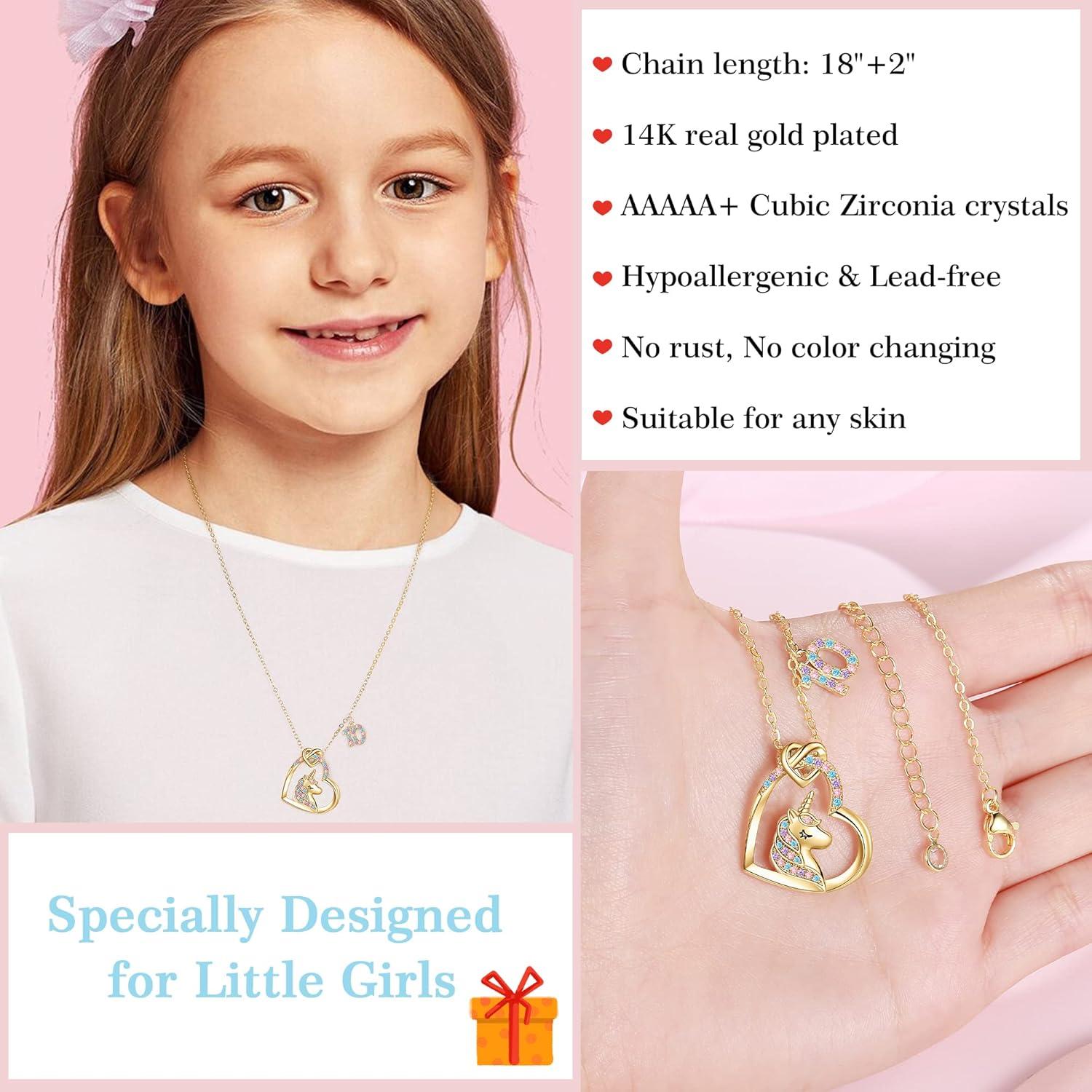 imageHidepoo Birthday Unicorns Gifts for Girls  14K Gold Plated Unicorn Necklace Birthday Gifts for 316 Year Old Girl Colorful CZ Heart Pendant Unicorn Necklace for Girls Gifts Jewelry10th