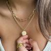 imageHidepoo Gold Layered Necklaces for Women 14K Gold Plated Dainty Coin Pendant Choker Necklace Herringbone Snake Necklace Paperclip Chain Layered Necklaces for Women Jewelry Gifts2 Layer Link ChainMoon Star Coin
