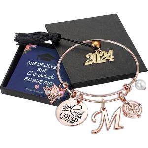 imageGraduation Gifts  She Believed She Could So She Did Bangle Charm Bracelet College High School Graduation Gifts Inspirational Compass Initial Charm Bracelet Friendship Graduation Gifts for Her 2024