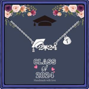 imageGraduation Gifts for Her 14K White Gold Plated CZ Class of 2025 Graduation Necklace Graduation Cap Pendant B Necklace Heart Initial Necklace College Graduation Gifts for Her 2025 Graduation Necklace