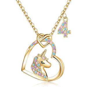 imageHidepoo Birthday Unicorns Gifts for Girls  14K Gold Plated Unicorn Necklace Birthday Gifts for 316 Year Old Girl Colorful CZ Heart Pendant Unicorn Necklace for Girls Gifts Jewelry4th