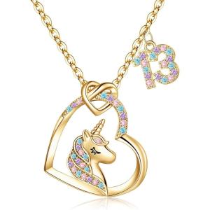 imageHidepoo Birthday Unicorns Gifts for Girls  14K Gold Plated Unicorn Necklace Birthday Gifts for 316 Year Old Girl Colorful CZ Heart Pendant Unicorn Necklace for Girls Gifts Jewelry13th