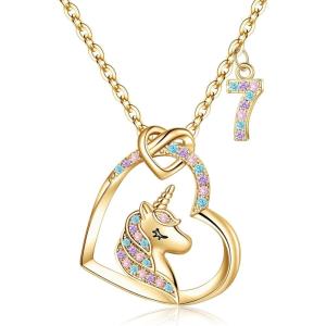 imageHidepoo Birthday Unicorns Gifts for Girls  14K Gold Plated Unicorn Necklace Birthday Gifts for 316 Year Old Girl Colorful CZ Heart Pendant Unicorn Necklace for Girls Gifts Jewelry7th