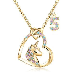imageHidepoo Birthday Unicorns Gifts for Girls  14K Gold Plated Unicorn Necklace Birthday Gifts for 316 Year Old Girl Colorful CZ Heart Pendant Unicorn Necklace for Girls Gifts Jewelry5th