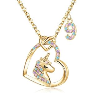imageHidepoo Birthday Unicorns Gifts for Girls  14K Gold Plated Unicorn Necklace Birthday Gifts for 316 Year Old Girl Colorful CZ Heart Pendant Unicorn Necklace for Girls Gifts Jewelry9th