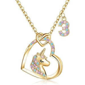imageHidepoo Birthday Unicorns Gifts for Girls  14K Gold Plated Unicorn Necklace Birthday Gifts for 316 Year Old Girl Colorful CZ Heart Pendant Unicorn Necklace for Girls Gifts Jewelry3rd