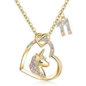 imageHidepoo Birthday Unicorns Gifts for Girls  14K Gold Plated Unicorn Necklace Birthday Gifts for 316 Year Old Girl Colorful CZ Heart Pendant Unicorn Necklace for Girls Gifts Jewelry11th