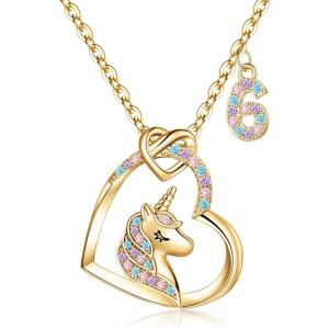 imageHidepoo Birthday Unicorns Gifts for Girls  14K Gold Plated Unicorn Necklace Birthday Gifts for 316 Year Old Girl Colorful CZ Heart Pendant Unicorn Necklace for Girls Gifts Jewelry6th