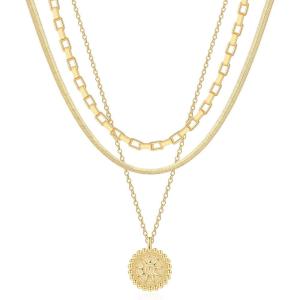 imageHidepoo Gold Layered Necklaces for Women 14K Gold Plated Dainty Coin Pendant Choker Necklace Herringbone Snake Necklace Paperclip Chain Layered Necklaces for Women Jewelry Gifts3 Layer Box ChainSnake ChainCoin