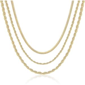 imageHidepoo Gold Layered Necklaces for Women 14K Gold Plated Dainty Coin Pendant Choker Necklace Herringbone Snake Necklace Paperclip Chain Layered Necklaces for Women Jewelry Gifts3 Layer Snake ChainRope ChainThick Rope Chain