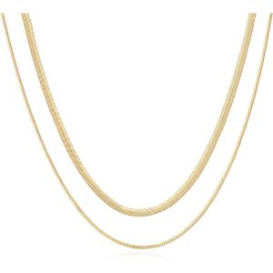 imageHidepoo Gold Layered Necklaces for Women 14K Gold Plated Dainty Coin Pendant Choker Necklace Herringbone Snake Necklace Paperclip Chain Layered Necklaces for Women Jewelry Gifts2 LayerFlat Snake ChainRound Snake Chain