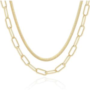 imageHidepoo Gold Layered Necklaces for Women 14K Gold Plated Dainty Coin Pendant Choker Necklace Herringbone Snake Necklace Paperclip Chain Layered Necklaces for Women Jewelry Gifts2 LayerSnake ChainChunky Link Chain