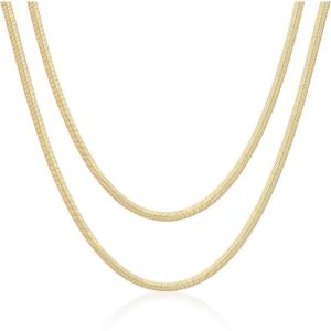 imageHidepoo Gold Layered Necklaces for Women 14K Gold Plated Dainty Coin Pendant Choker Necklace Herringbone Snake Necklace Paperclip Chain Layered Necklaces for Women Jewelry Gifts2 LayerSnake Chain