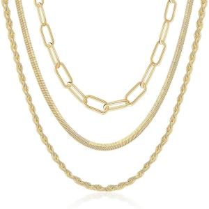 imageHidepoo Gold Layered Necklaces for Women 14K Gold Plated Dainty Coin Pendant Choker Necklace Herringbone Snake Necklace Paperclip Chain Layered Necklaces for Women Jewelry Gifts3 LayerChunky Link ChainSnake ChainRope Chain