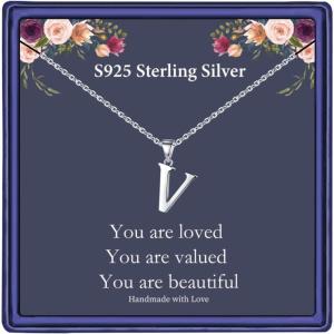 imageHidepoo S925 Sterling Silver Initial Necklaces for Girls Women Dainty Sterling Silver Initial Necklace for Women Girls Jewelry Birthday Gifts for Women GirlsV