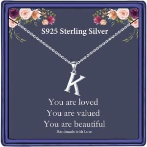 imageHidepoo S925 Sterling Silver Initial Necklaces for Girls Women Dainty Sterling Silver Initial Necklace for Women Girls Jewelry Birthday Gifts for Women GirlsK