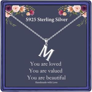 imageHidepoo S925 Sterling Silver Initial Necklaces for Girls Women Dainty Sterling Silver Initial Necklace for Women Girls Jewelry Birthday Gifts for Women GirlsM