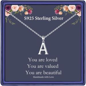 imageHidepoo S925 Sterling Silver Initial Necklaces for Girls Women Dainty Sterling Silver Initial Necklace for Women Girls Jewelry Birthday Gifts for Women GirlsA