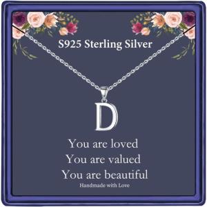 imageHidepoo S925 Sterling Silver Initial Necklaces for Girls Women Dainty Sterling Silver Initial Necklace for Women Girls Jewelry Birthday Gifts for Women GirlsD