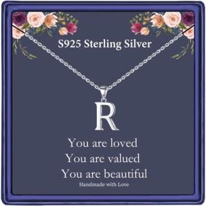 imageHidepoo S925 Sterling Silver Initial Necklaces for Girls Women Dainty Sterling Silver Initial Necklace for Women Girls Jewelry Birthday Gifts for Women GirlsR