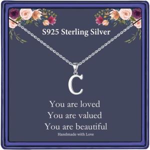 imageHidepoo S925 Sterling Silver Initial Necklaces for Girls Women Dainty Sterling Silver Initial Necklace for Women Girls Jewelry Birthday Gifts for Women GirlsC