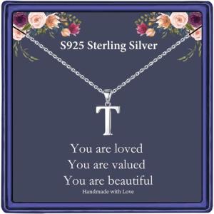 imageHidepoo S925 Sterling Silver Initial Necklaces for Girls Women Dainty Sterling Silver Initial Necklace for Women Girls Jewelry Birthday Gifts for Women GirlsT