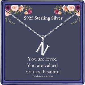 imageHidepoo S925 Sterling Silver Initial Necklaces for Girls Women Dainty Sterling Silver Initial Necklace for Women Girls Jewelry Birthday Gifts for Women GirlsN