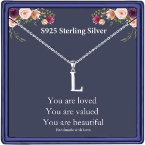 imageHidepoo S925 Sterling Silver Initial Necklaces for Girls Women Dainty Sterling Silver Initial Necklace for Women Girls Jewelry Birthday Gifts for Women GirlsL