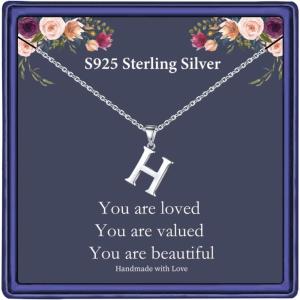 imageHidepoo S925 Sterling Silver Initial Necklaces for Girls Women Dainty Sterling Silver Initial Necklace for Women Girls Jewelry Birthday Gifts for Women GirlsH