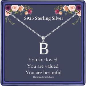 imageHidepoo S925 Sterling Silver Initial Necklaces for Girls Women Dainty Sterling Silver Initial Necklace for Women Girls Jewelry Birthday Gifts for Women GirlsB