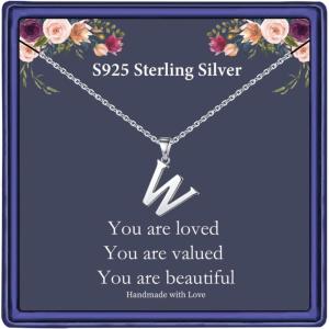 imageHidepoo S925 Sterling Silver Initial Necklaces for Girls Women Dainty Sterling Silver Initial Necklace for Women Girls Jewelry Birthday Gifts for Women GirlsW