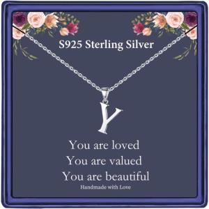 imageHidepoo S925 Sterling Silver Initial Necklaces for Girls Women Dainty Sterling Silver Initial Necklace for Women Girls Jewelry Birthday Gifts for Women GirlsY