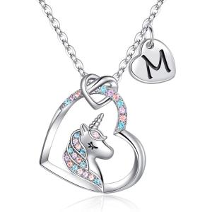 imageUnicorns Gifts for Girls Necklace S925 Sterling Silver Unicorn Necklaces for Teen Girls Colorful CZ Heart Pendant Unicorn Necklace Initial Unicorn Necklace Jewelry Unicorn Gifts for Girls WomenSilver