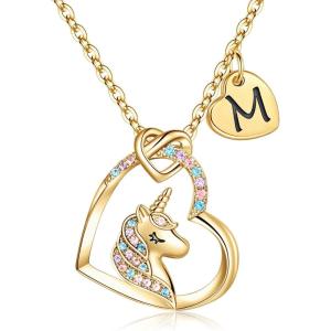 imageUnicorns Gifts for Girls Necklace S925 Sterling Silver Unicorn Necklaces for Teen Girls Colorful CZ Heart Pendant Unicorn Necklace Initial Unicorn Necklace Jewelry Unicorn Gifts for Girls WomenGold