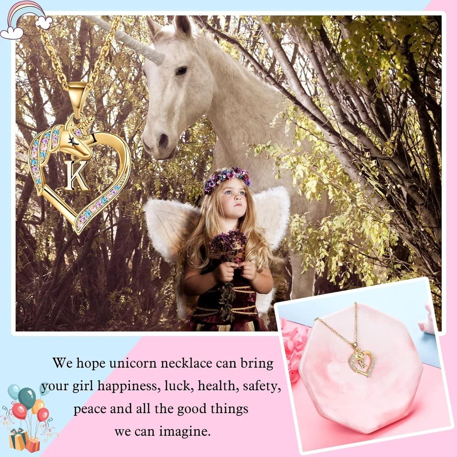 imageHidepoo Unicorn Necklace Gifts for Girls 14K Gold Plated Colorful CZ Heart Unicorn Necklace Girls Jewelry Initial Unicorn Necklaces for Girls Birthday Gifts Unicorn GiftsL