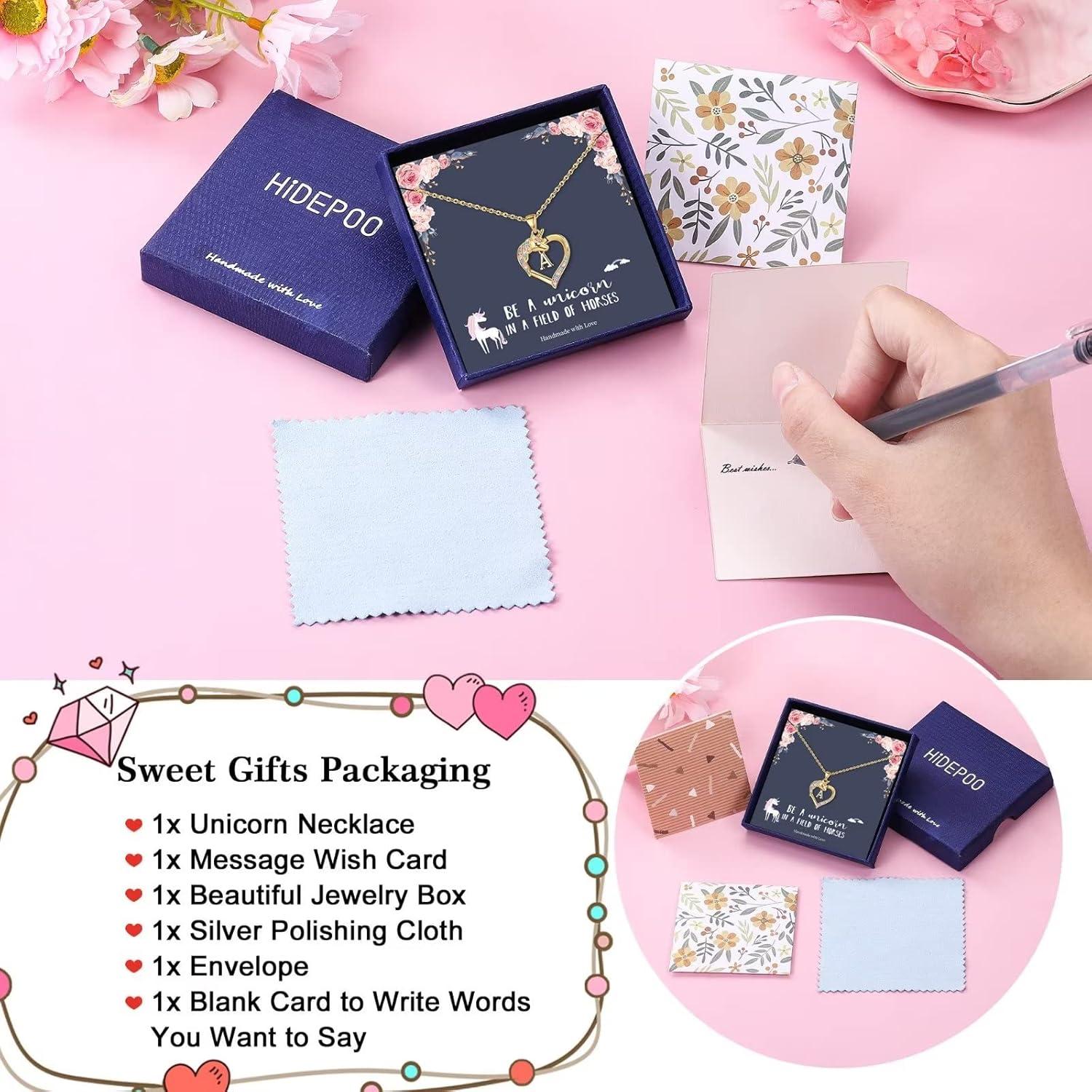 imageHidepoo Unicorn Necklace Gifts for Girls 14K Gold Plated Colorful CZ Heart Unicorn Necklace Girls Jewelry Initial Unicorn Necklaces for Girls Birthday Gifts Unicorn GiftsL