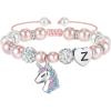 imageHidepoo Unicorn Bracelet Gifts for Girls  Pink Pearl and Rhinestone Balls Heart Initial Unicorn Bracelets Jewelry Unicorn Gifts CZ Unicorn Bracelet Birthday Gifts for GirlsZ